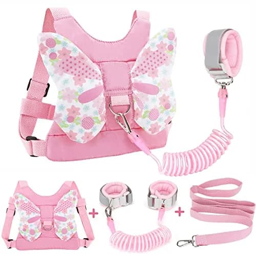 Accmor 3-in-1 Toddler Harness Leash with Anti-Lost Wrist Link | Pink Butterfly Design thumbnail 1