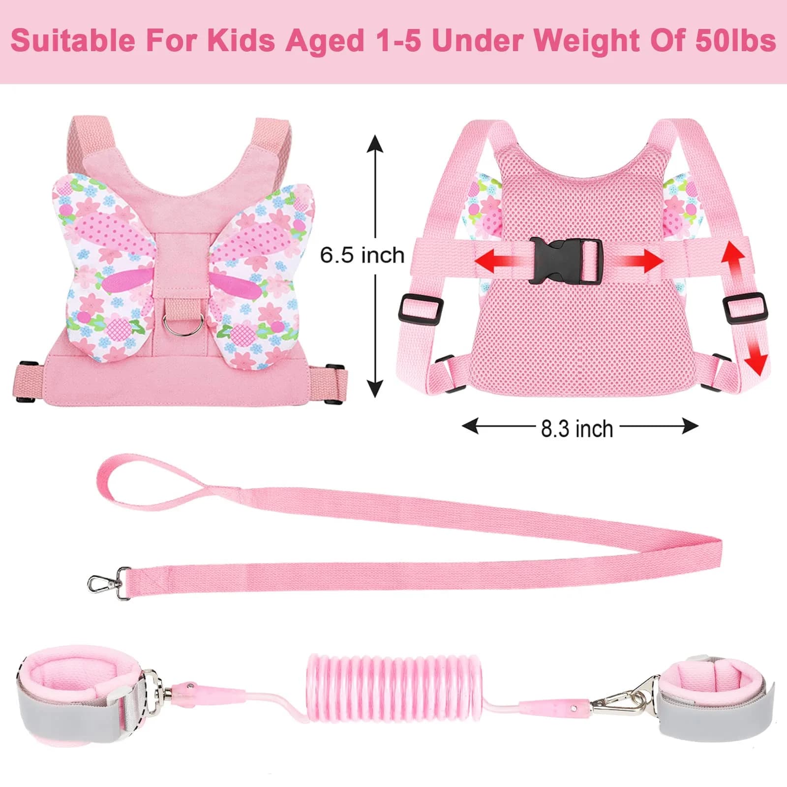 Accmor 3-in-1 Toddler Harness Leash with Anti-Lost Wrist Link | Pink Butterfly Design - view 2