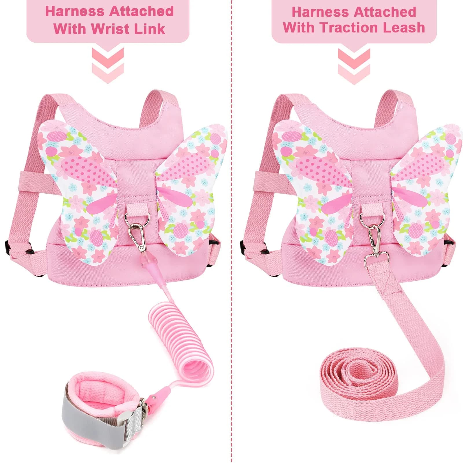 Accmor 3-in-1 Toddler Harness Leash with Anti-Lost Wrist Link | Pink Butterfly Design - view 4