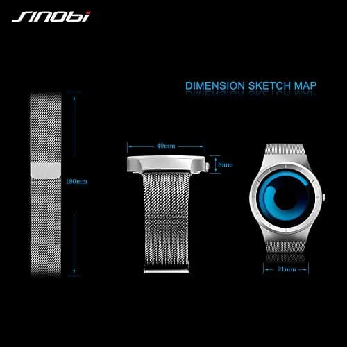 SINOBI Silver Blue Business Watch | Unique No Hands Dial, Japanese MIYOTA Movement, 30M Water Resistance thumbnail 6