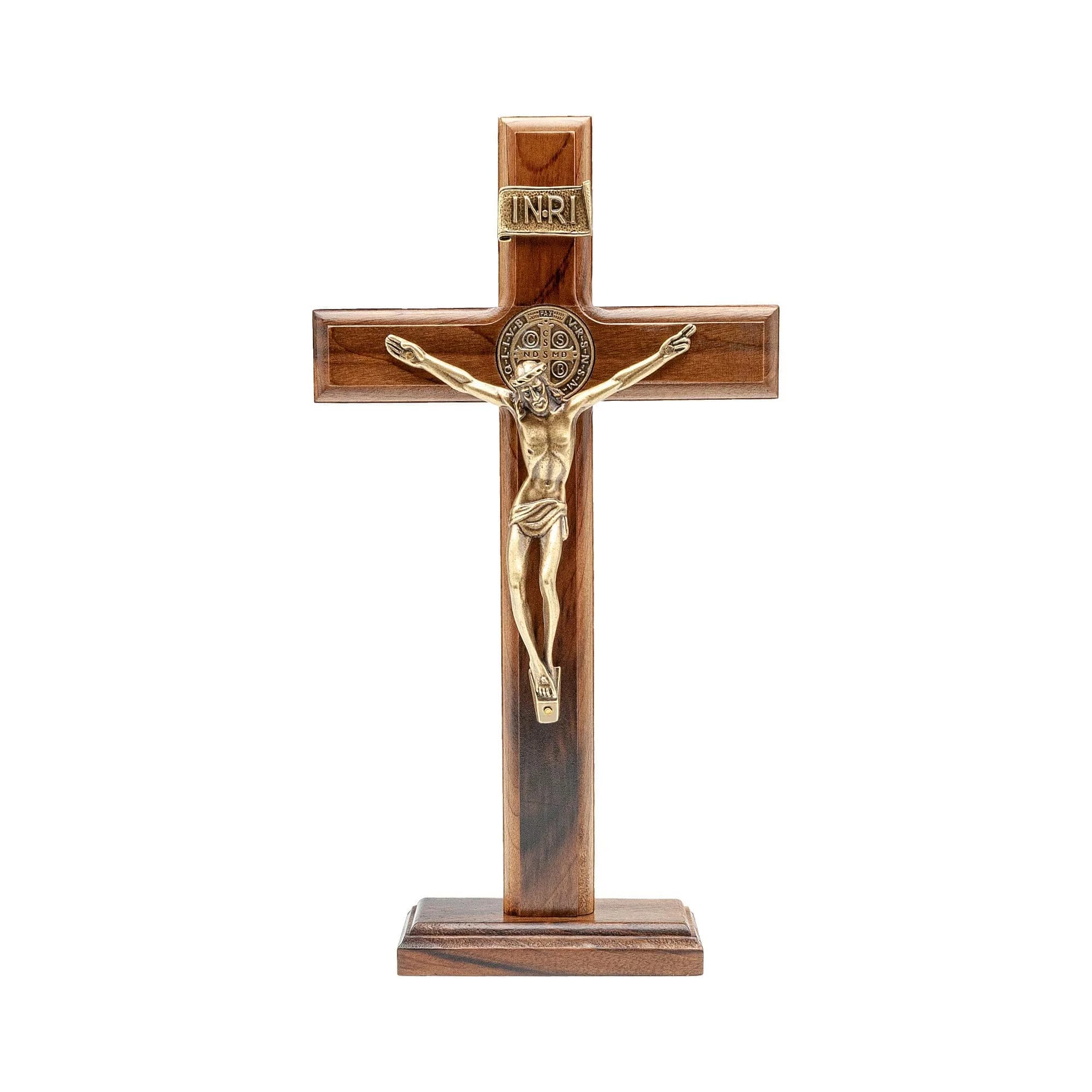 Intercession Antique Gold Wood Cross Crucifix 12.7cm (5 Inch) | St Benedict Medal & Rustic Finish — Antique Gold
