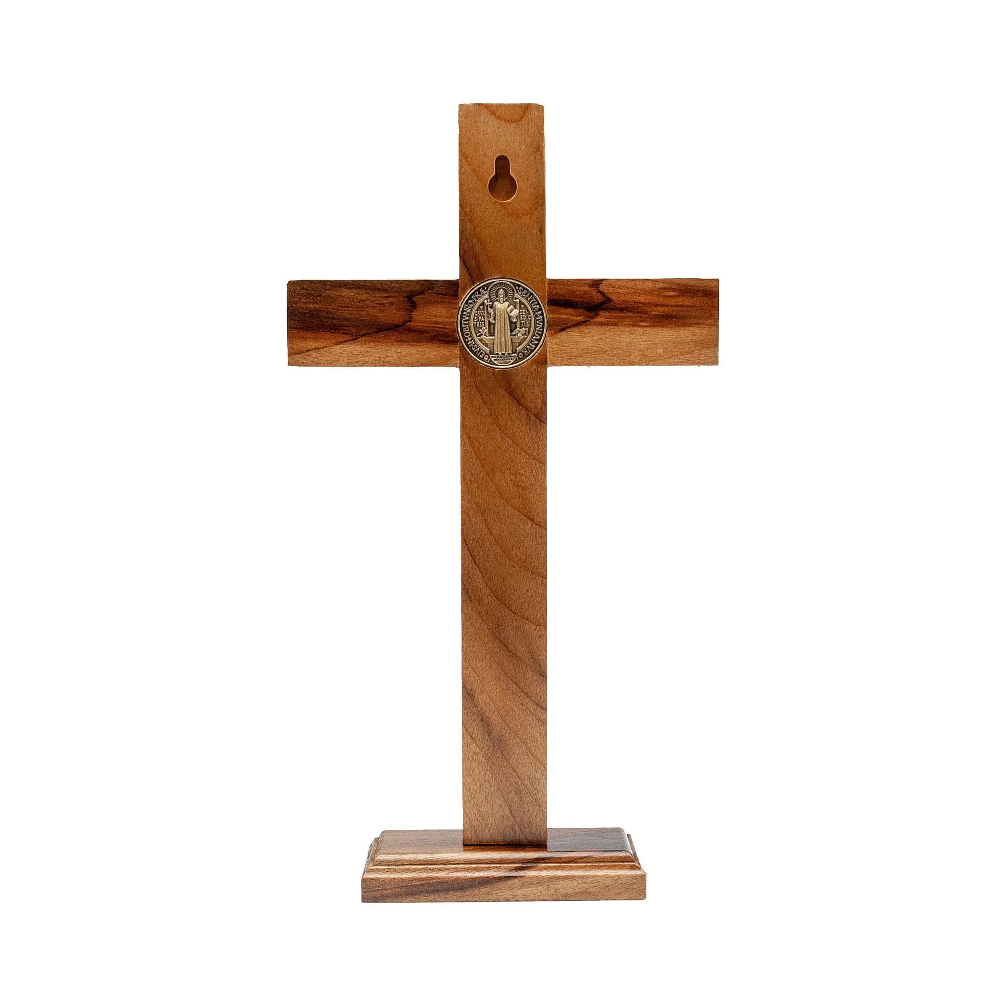 Intercession Antique Gold Wood Cross Crucifix 25.4cm (10 Inch) | St. Benedict Medal & Solid Brazilian Walnut - view 3