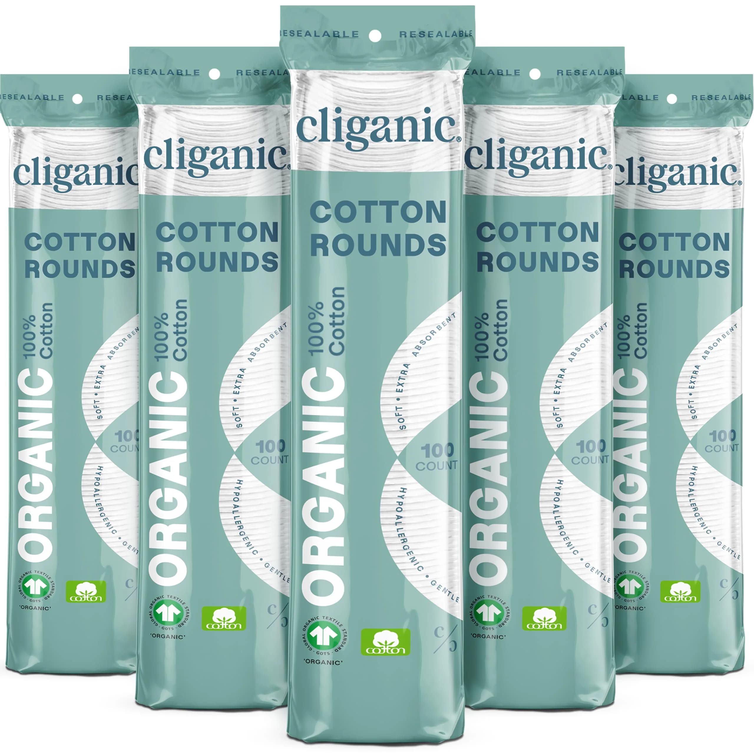 Cliganic Organic Cotton Rounds for Face, Makeup Remover Pads, 500 Count | Hypoallergenic & Eco-Friendly