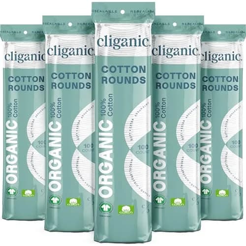 Cliganic Organic Cotton Rounds for Face, Makeup Remover Pads, 500 Count | Hypoallergenic & Eco-Friendly thumbnail 1