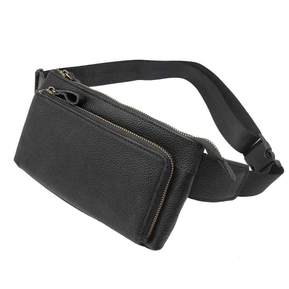 Hebetag Leather Waist Pack Fanny Bag, Black | Vintage Genuine Leather for Outdoor & Daily Use — #02Black