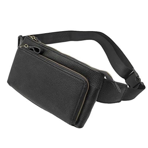 Hebetag Leather Waist Pack Fanny Bag, Black | Vintage Genuine Leather for Outdoor & Daily Use thumbnail 1