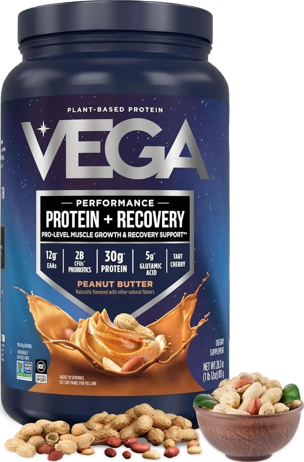 Vega Protein + Recovery Peanut Butter 816g (28.8 oz) | NSF Certified Plant-Based Protein for Muscle Recovery - main product image