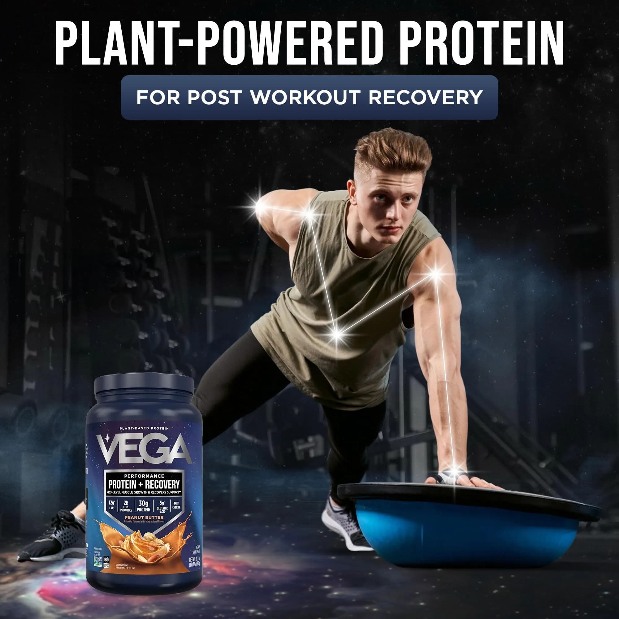 Vega Protein + Recovery Peanut Butter 816g (28.8 oz) | NSF Certified Plant-Based Protein for Muscle Recovery - view 2