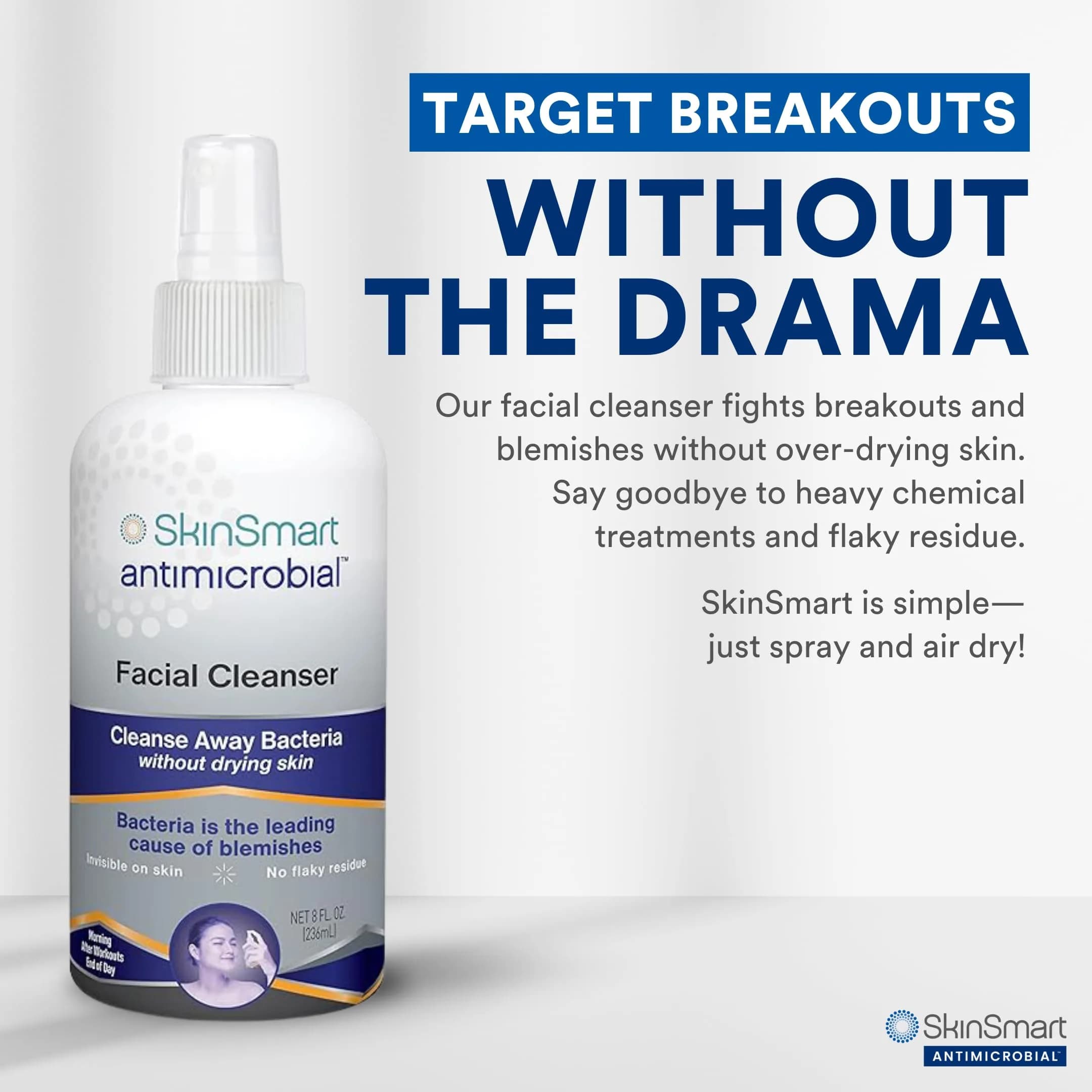 SkinSmart Antimicrobial Facial Cleanser Spray 237ml (8 Fl Oz) | Targets Breakout Bacteria for Clearer Skin - view 3