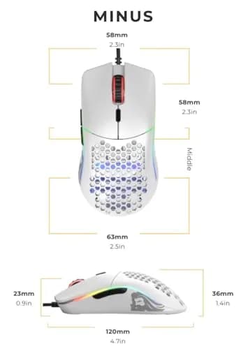 Glorious Model O- (Minus) Compact Wired Gaming Mouse - 58g Superlight Honeycomb, Pixart 3360, 6 Buttons | Matte White thumbnail 9