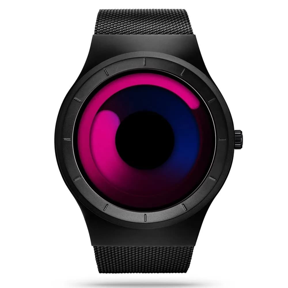 SINOBI Men's Creative Business Watch 43mm Stainless Steel Mesh | Unique No Hands Design, Water-Resistant 30 ATM
