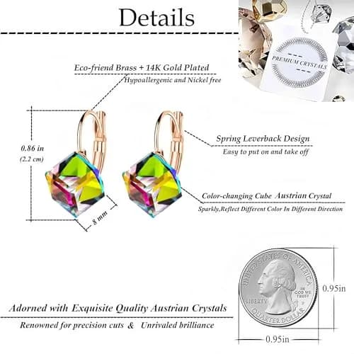 EVEVIC Austrian Crystal Cube Drop Leverback Earrings for Women 1.5 cm (0.6 inches) | Geometric Brilliance for Day-to-Night Glamour thumbnail 4