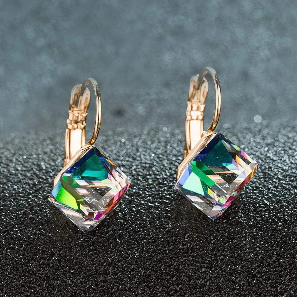 EVEVIC Austrian Crystal Cube Drop Leverback Earrings for Women 1.5 cm (0.6 inches) | Geometric Brilliance for Day-to-Night Glamour - view 5