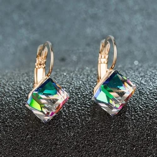 EVEVIC Austrian Crystal Cube Drop Leverback Earrings for Women 1.5 cm (0.6 inches) | Geometric Brilliance for Day-to-Night Glamour thumbnail 5