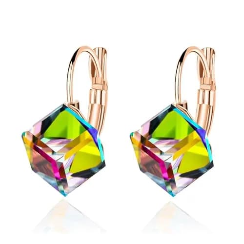 EVEVIC Austrian Crystal Cube Drop Leverback Earrings for Women 1.5 cm (0.6 inches) | Geometric Brilliance for Day-to-Night Glamour thumbnail 1