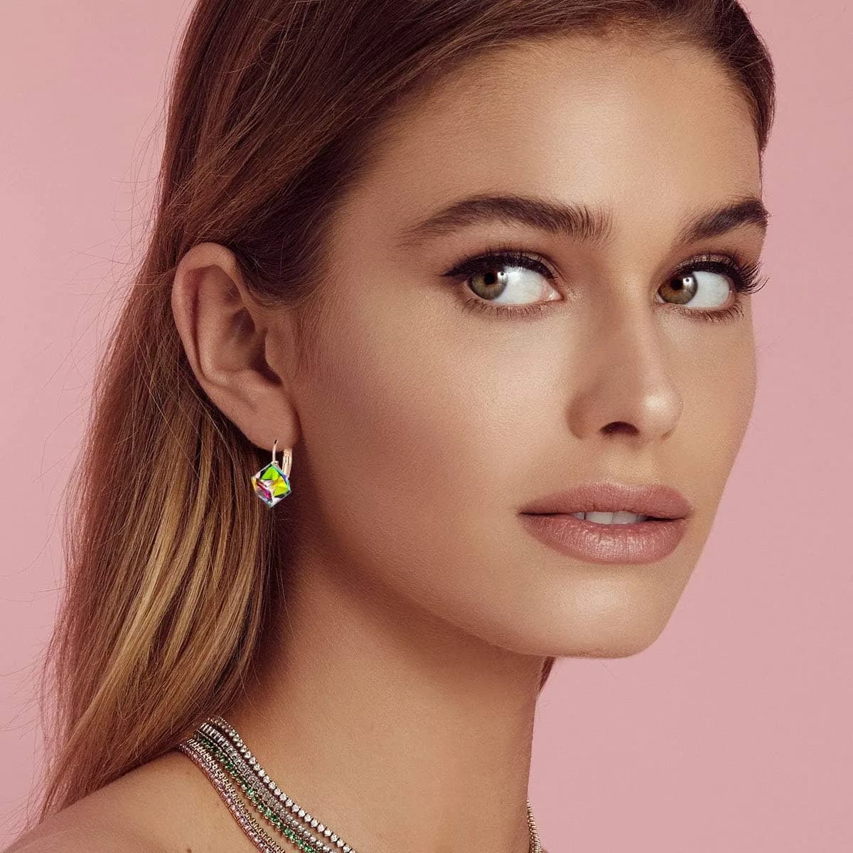 EVEVIC Austrian Crystal Cube Drop Leverback Earrings for Women 1.5 cm (0.6 inches) | Geometric Brilliance for Day-to-Night Glamour - view 2