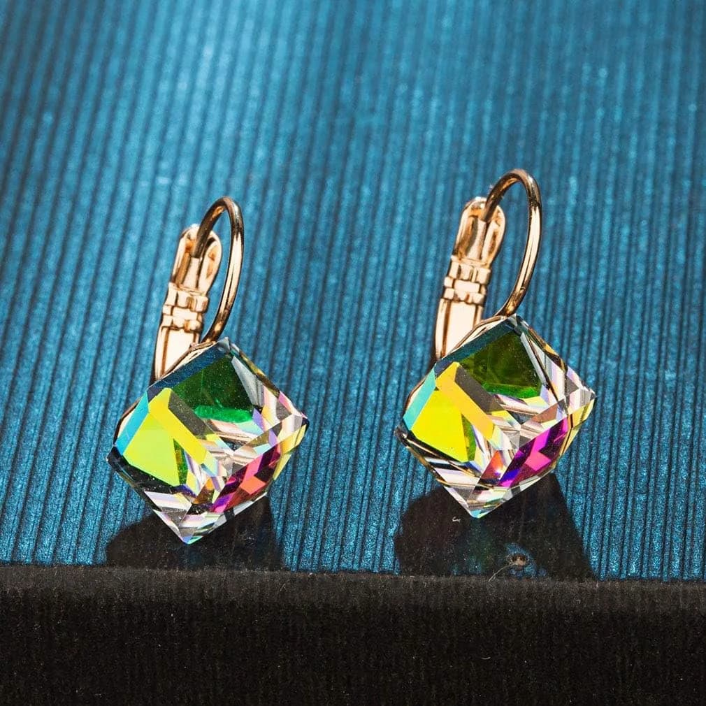 EVEVIC Austrian Crystal Cube Drop Leverback Earrings for Women 1.5 cm (0.6 inches) | Geometric Brilliance for Day-to-Night Glamour - view 3
