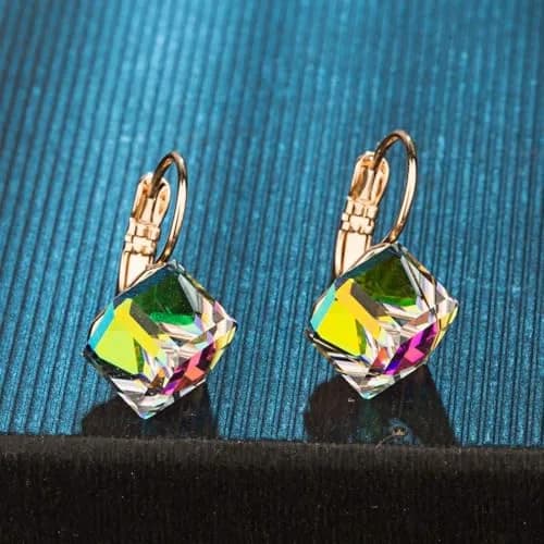 EVEVIC Austrian Crystal Cube Drop Leverback Earrings for Women 1.5 cm (0.6 inches) | Geometric Brilliance for Day-to-Night Glamour thumbnail 3