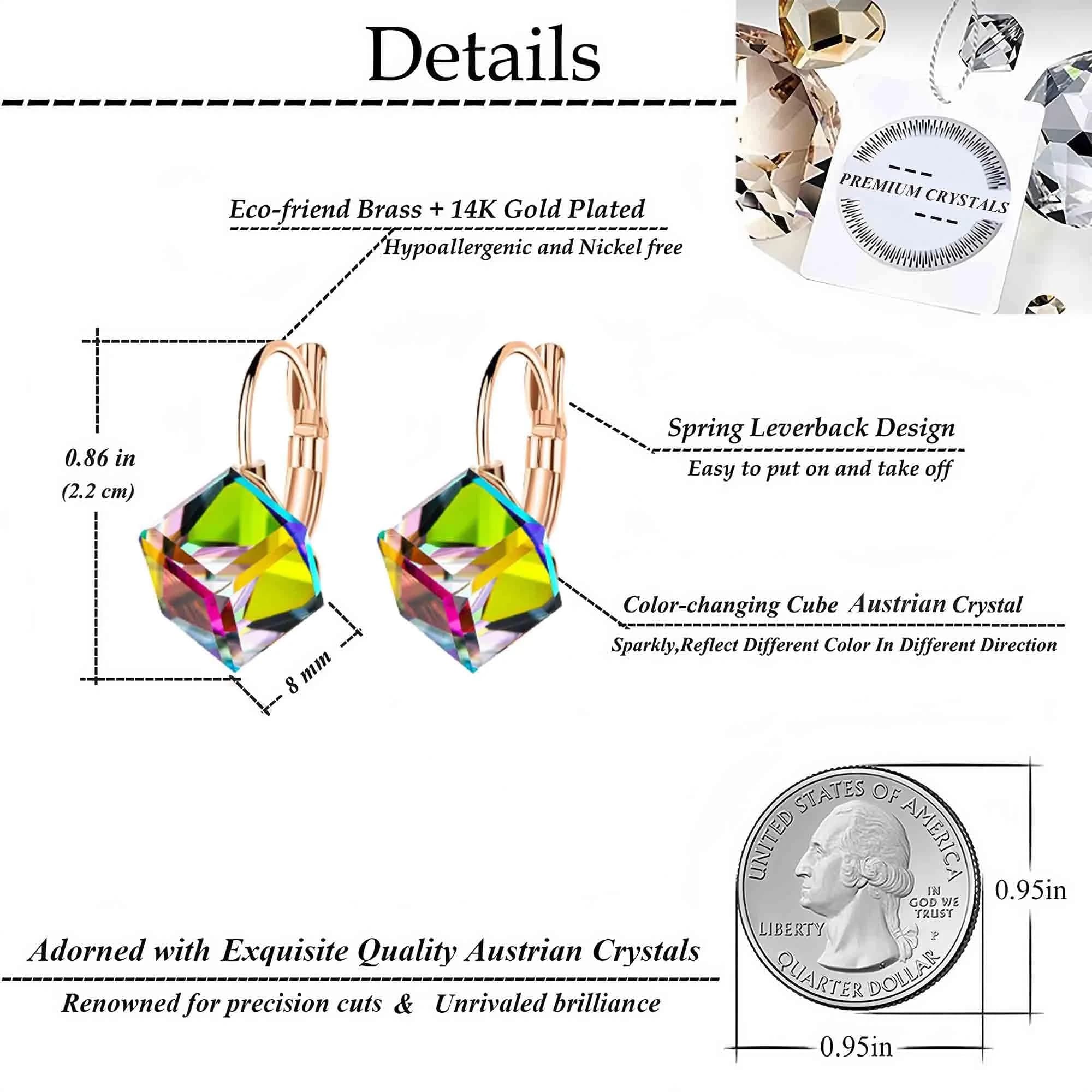 EVEVIC Austrian Crystal Cube Drop Leverback Earrings for Women 1.5 cm (0.6 inches) | Geometric Brilliance for Day-to-Night Glamour - view 4