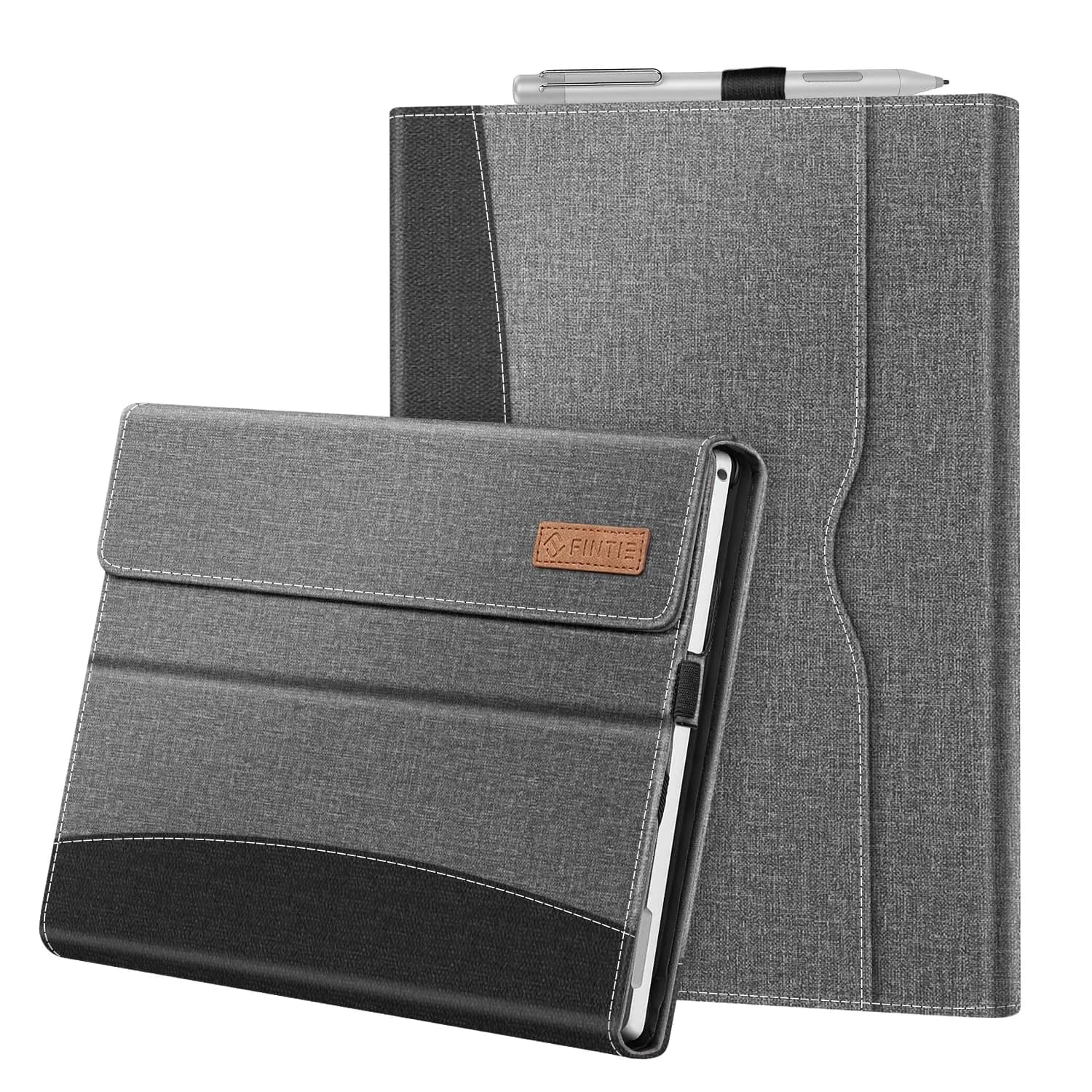 Fintie Case for 12.3 inch Microsoft Surface Pro 7 Plus, Pro 7/6/5/4/3 | Navy Faux Leather Folio with Kickstand & Stylus Holder — Gray