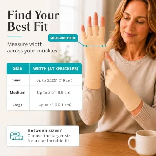 Vive Arthritis Gloves for Men & Women - Small, Beige | Compression Hand Gloves for Rheumatoid Pain Relief thumbnail 5