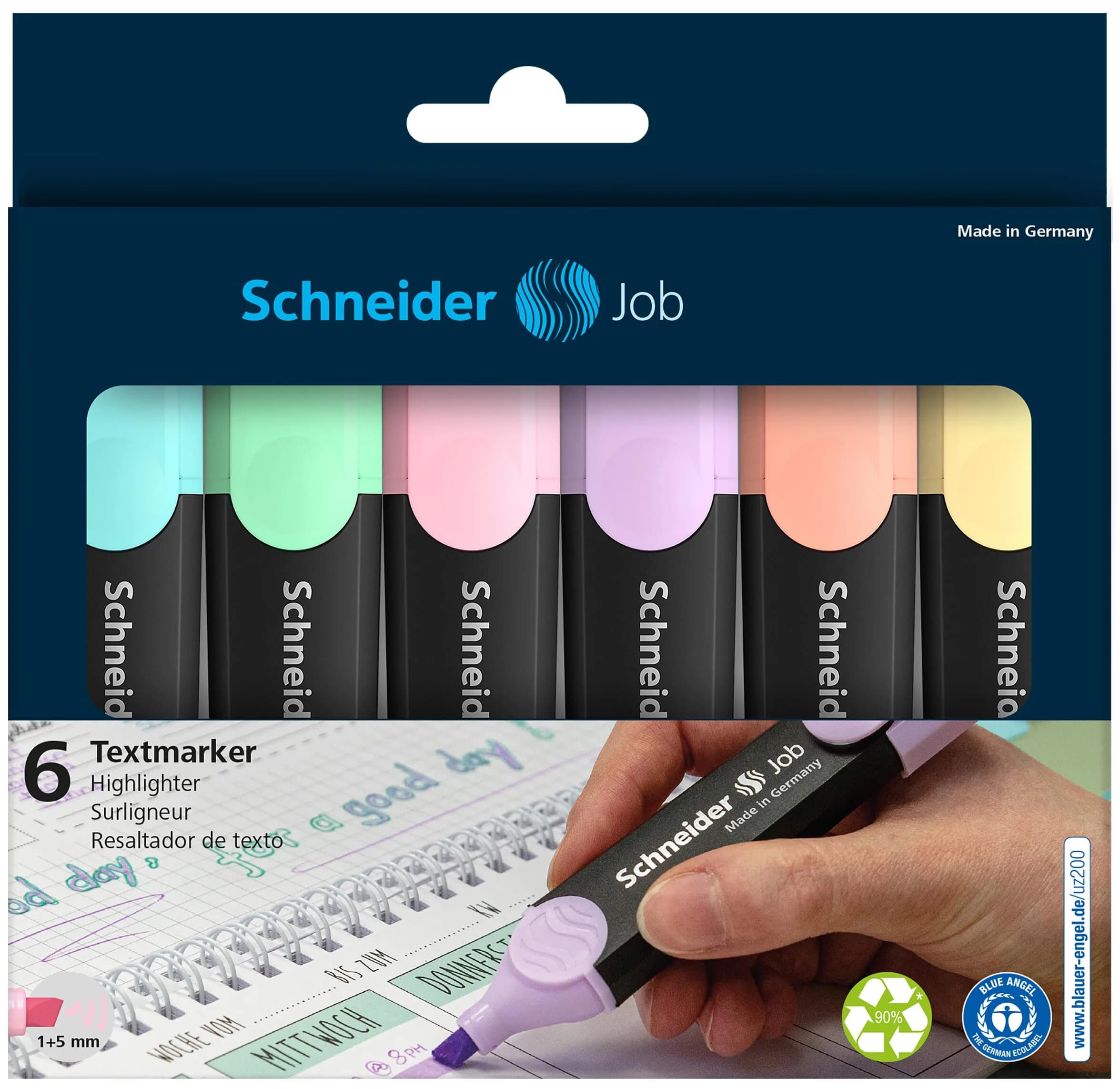 Schneider Job Pastel Highlighter Set of 6 | 1-5mm Chisel Tip, 2-Year Freshness Guarantee - view 4