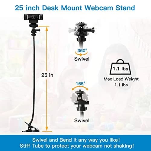 Pipishell Webcam Stand 25 Inch Flexible Gooseneck Mount for Logitech & Other Webcams | 360° Rotation, Max 0.5kg thumbnail 3