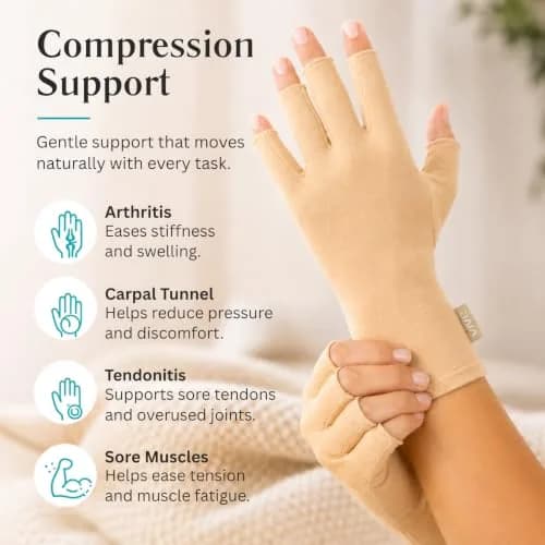 Vive Arthritis Compression Gloves - Medium Size, Beige Color for Hand Pain Relief - view 4