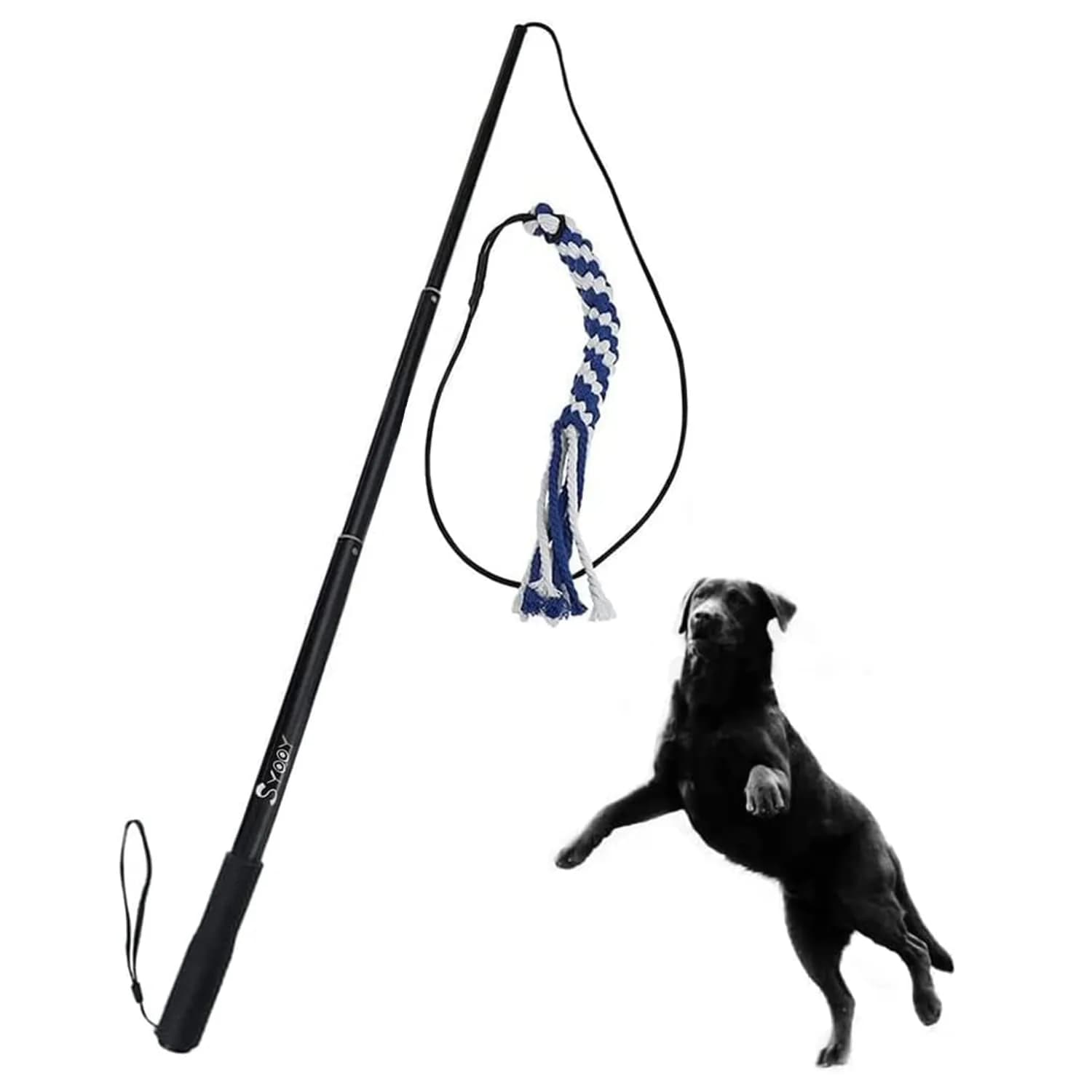 SYOOY Interactive Dog Flirt Pole with 3 Rope Tails | 25cm-89cm (10"-35") Extendable Wand - main product image