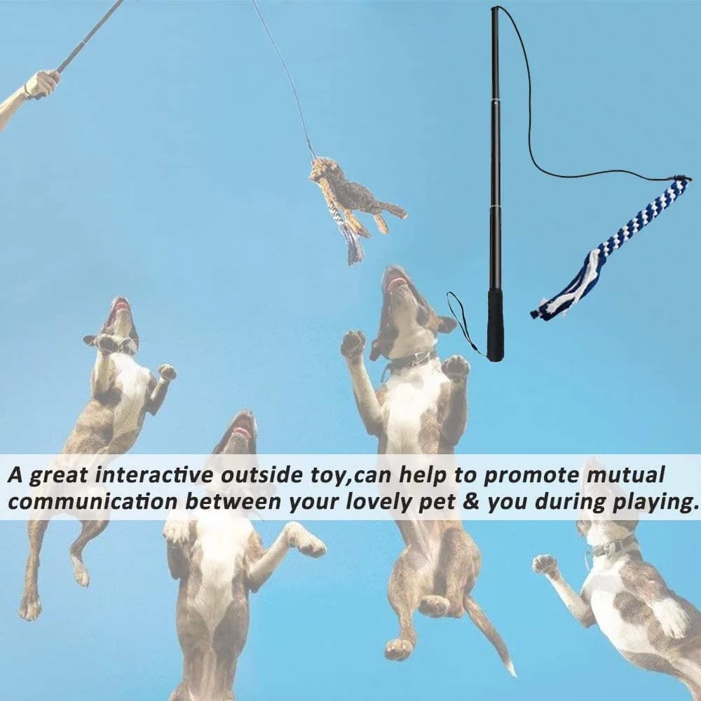 SYOOY Interactive Dog Flirt Pole with 3 Rope Tails | 25cm-89cm (10"-35") Extendable Wand - view 6