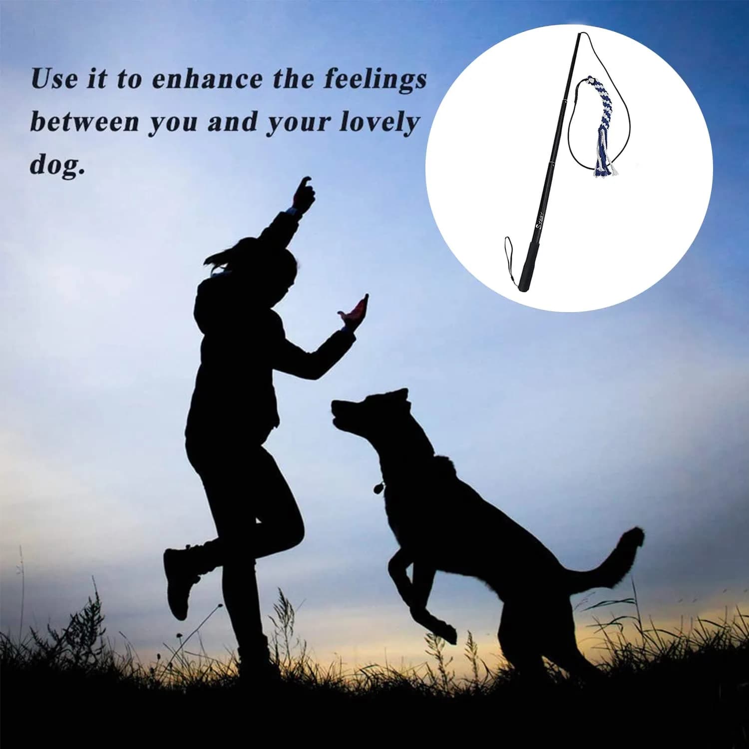 SYOOY Interactive Dog Flirt Pole with 3 Rope Tails | 25cm-89cm (10"-35") Extendable Wand - view 7