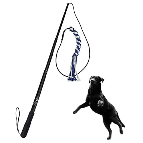 SYOOY Interactive Dog Flirt Pole with 3 Rope Tails | 25cm-89cm (10"-35") Extendable Wand thumbnail 1