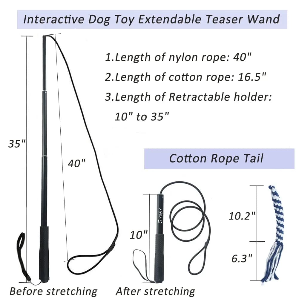 SYOOY Interactive Dog Flirt Pole with 3 Rope Tails | 25cm-89cm (10"-35") Extendable Wand - view 2
