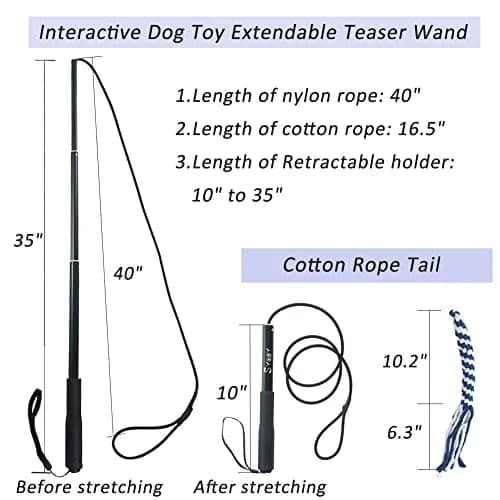 SYOOY Interactive Dog Flirt Pole with 3 Rope Tails | 25cm-89cm (10"-35") Extendable Wand thumbnail 2