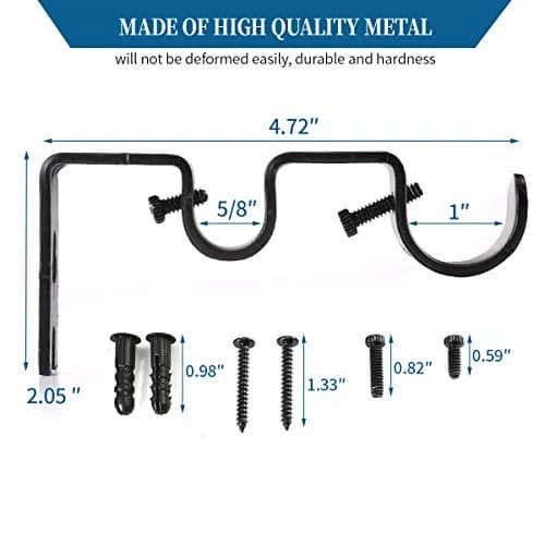 Anndason Heavy Duty Double Curtain Rod Brackets 1" & 5/8" Inch Rod Holders Set of 2 Black | Mounts Securely for Home & Office thumbnail 3