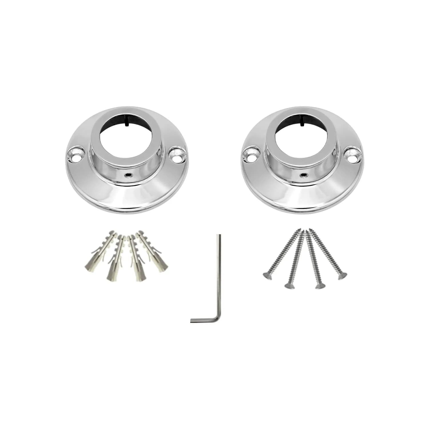 Naiture Shower Curtain Rod Round Flange or Bracket, Set of 2, Chrome | Corrosion-Resistant Zinc Alloy, Fits 1" OD Shower Rods - main product image