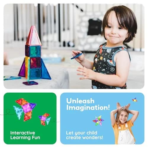PicassoTiles 60 pcs Mini Magnetic Tiles | Compact Travel-Friendly STEM Building Blocks for Kids 3+ thumbnail 4