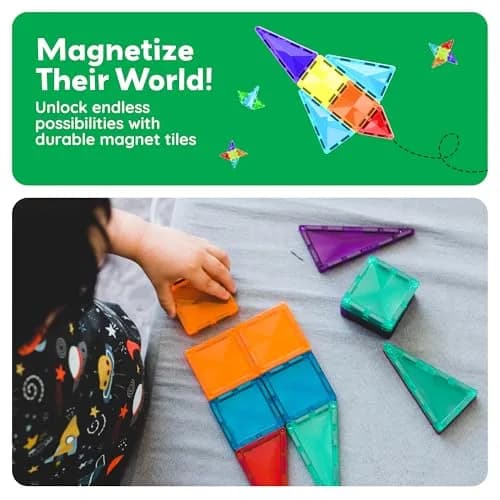 PicassoTiles 60 pcs Mini Magnetic Tiles | Compact Travel-Friendly STEM Building Blocks for Kids 3+ thumbnail 6