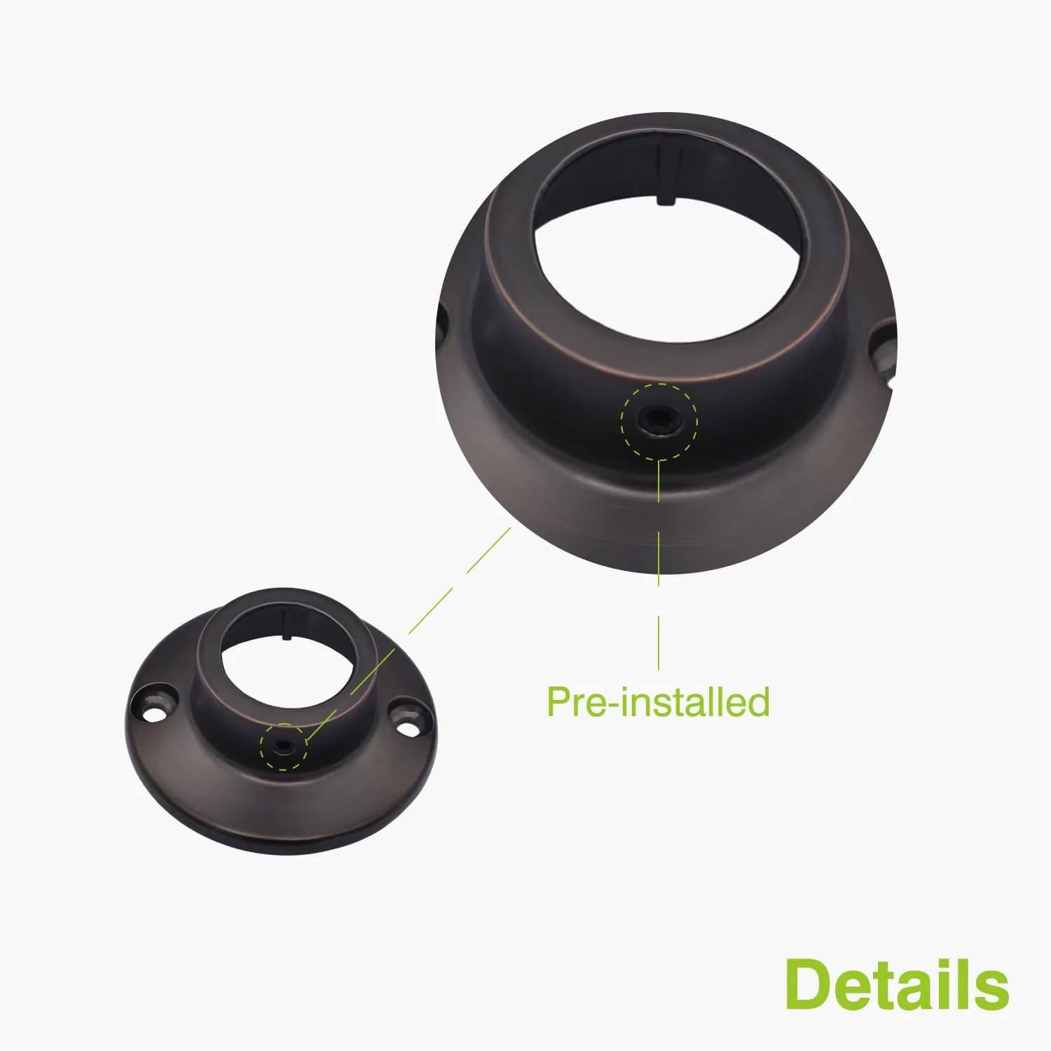 Naiture Shower Curtain Rod Round Flange Set of 2 Oil Rubbed Bronze | Durable Zinc Alloy Bracket, Fits 1" Rods - view 4