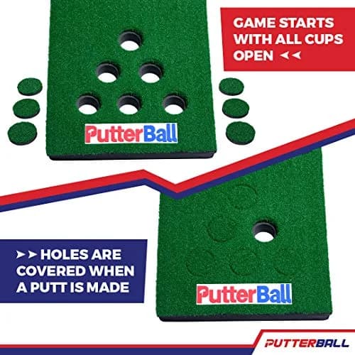 PutterBall Original Golf Putting Game Set – Backyard 12 ft Putting Green Pong Style Golf Mat with 2 Putters, 2 Balls & Hole Covers thumbnail 3