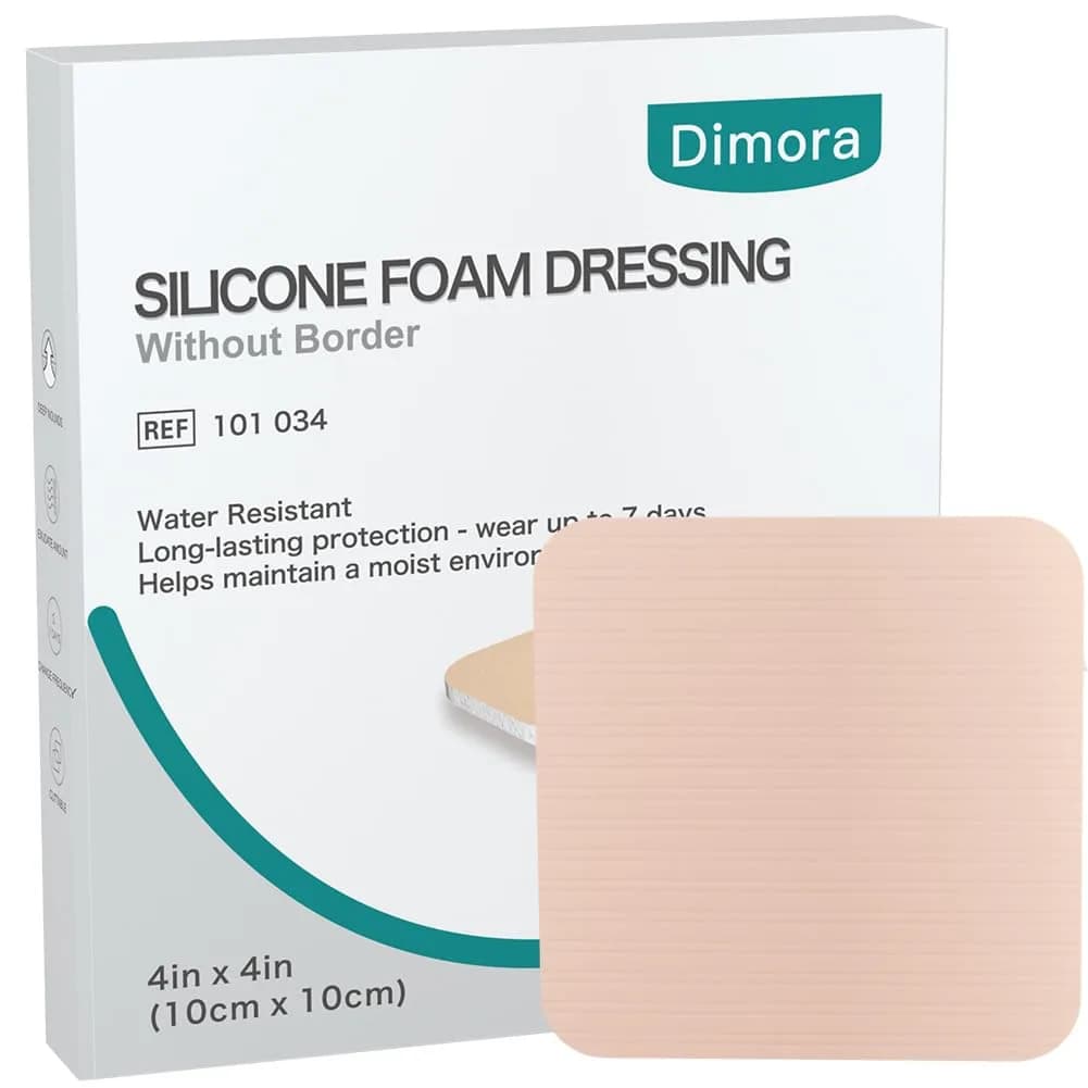Dimora Silicone Foam Dressing Without Border 4"x 4" | Highly Absorbent Wound Bandage for Moderate Exuding Wounds