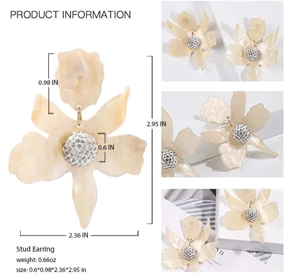 Artilady Boho Stud Earrings for Women, Cream Flower Jewelry | Lightweight Resin & Alloy Statement Earrings thumbnail 4