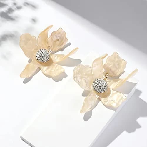 Artilady Boho Stud Earrings for Women, Cream Flower Jewelry | Lightweight Resin & Alloy Statement Earrings thumbnail 6