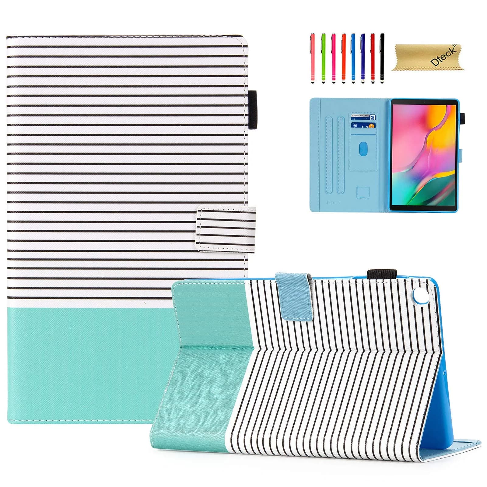Dteck SM-T510 Case for Samsung Galaxy Tab A 10.1 2019 | Premium Leather Folio Stand with Card Slots — 00_Smiple Stripe