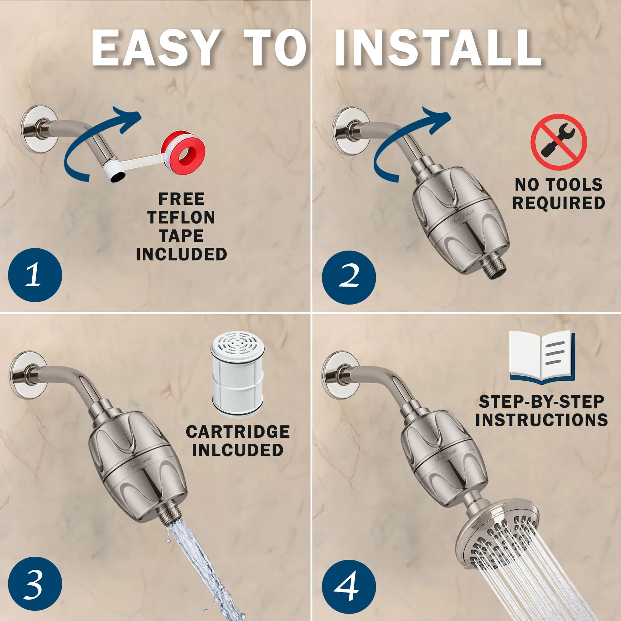 Aqua Elegante Chlorine Shower Water Filter - Brushed Nickel | Reduces Chlorine & Heavy Metals thumbnail 5