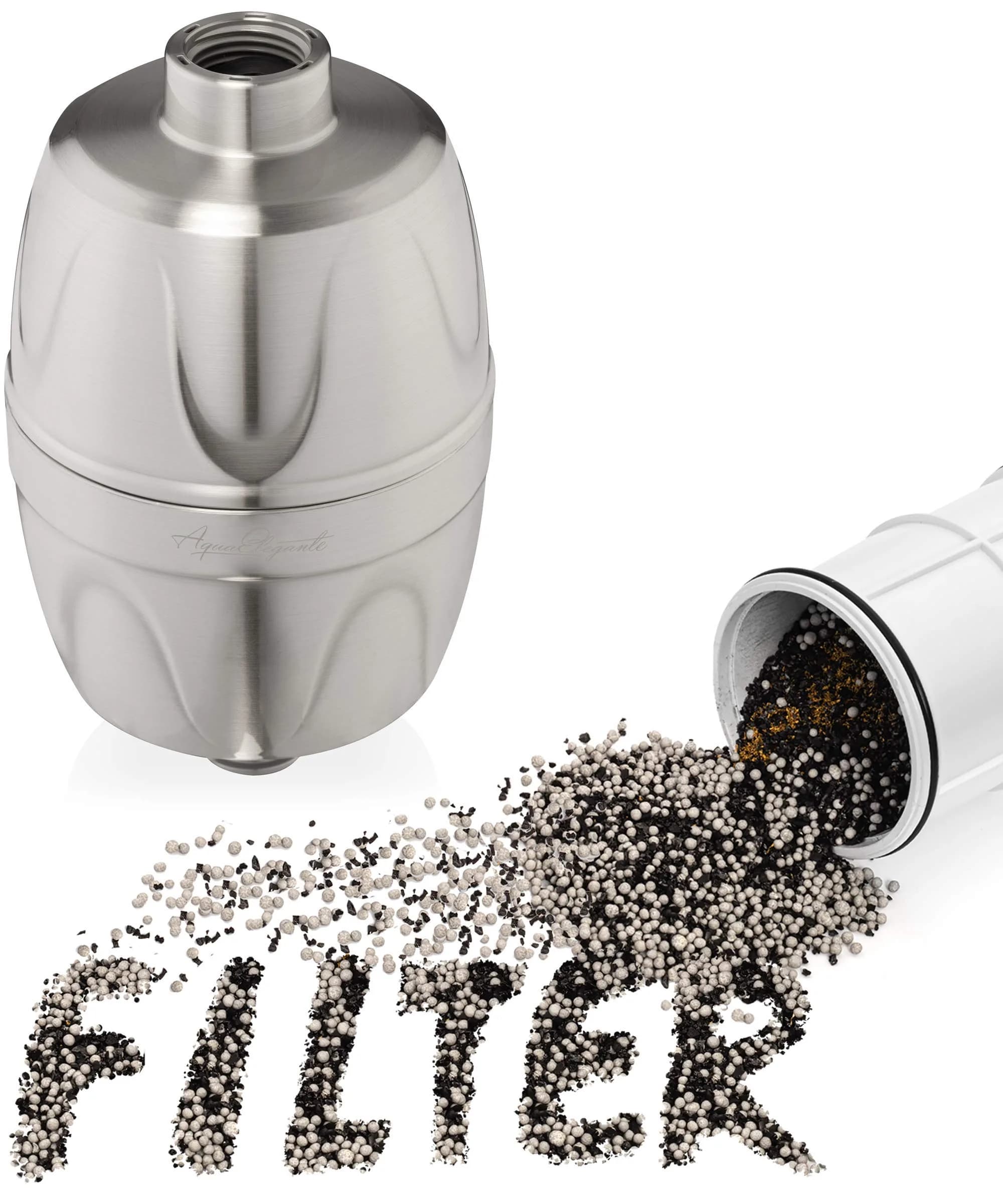 Aqua Elegante Chlorine Shower Water Filter - Polished Chrome | Reduces Chlorine & Heavy Metals, Softens Skin & Hair — Brushed Nickel / Full Filter System