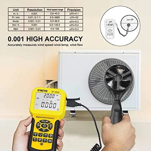 BTMETER Por HVAC Anemometer -CFM Meter Gauge w/USB Data Export to PC | Wind Speed & Flow Measurement thumbnail 4