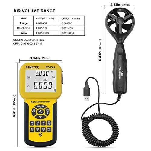 BTMETER Por HVAC Anemometer -CFM Meter Gauge w/USB Data Export to PC | Wind Speed & Flow Measurement thumbnail 5