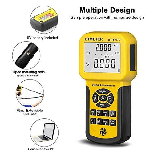 BTMETER Por HVAC Anemometer -CFM Meter Gauge w/USB Data Export to PC | Wind Speed & Flow Measurement thumbnail 8