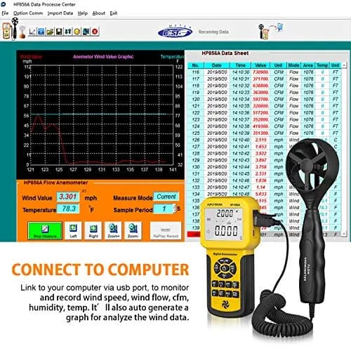 BTMETER Por HVAC Anemometer -CFM Meter Gauge w/USB Data Export to PC | Wind Speed & Flow Measurement thumbnail 2